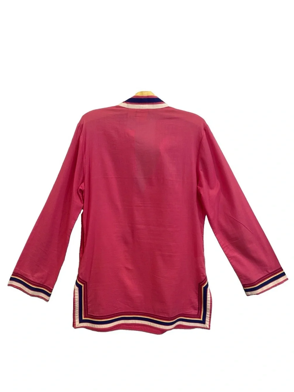 Tory Burch Pink Tunic Contrast Yellow White Blue Grossgrain Trim
